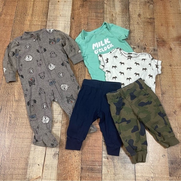 Cat & Jack Other - Cat & Jack 6-9 Months Fall Clothing Bundle Zipper Footie Bodysuit Pants Camo Dog